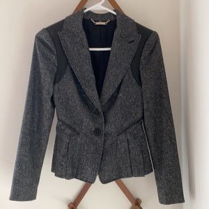 bebe blazer, size 0, charcoal gray and black leather